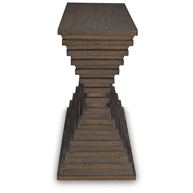 Bowery Hill Brown Sofa Table with Architectural Geometry and Storage