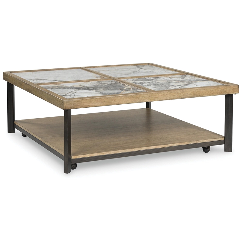 Bowery Hill Coffee Table with Sintered Stone Top in Gray & Off White