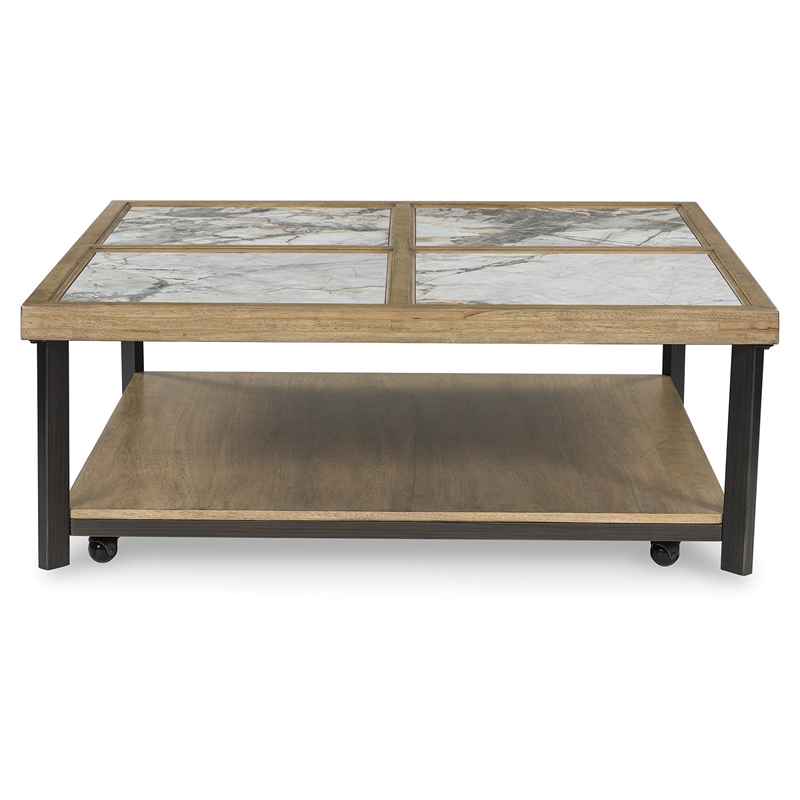 Bowery Hill Coffee Table with Sintered Stone Top in Gray & Off White