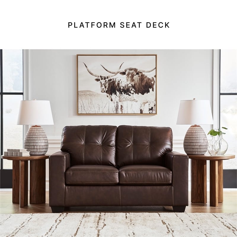 Bowery Hill Dark Brown Loveseat with Tufted Leather Seat Cushions