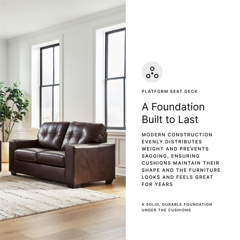Bowery Hill Dark Brown Loveseat with Tufted Leather Seat Cushions