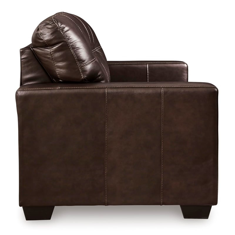 Bowery Hill Dark Brown Loveseat with Tufted Leather Seat Cushions