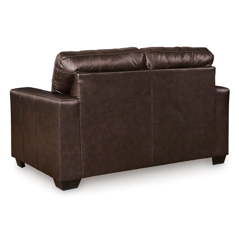 Bowery Hill Dark Brown Loveseat with Tufted Leather Seat Cushions