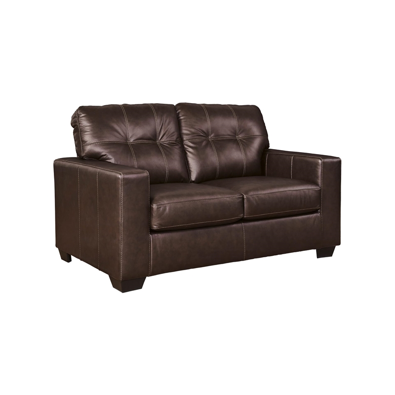 Bowery Hill Dark Brown Loveseat with Tufted Leather Seat Cushions
