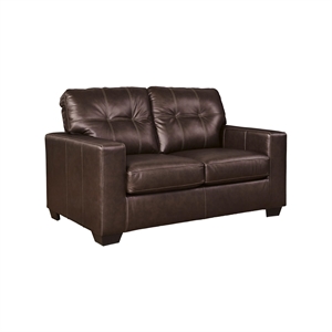 Bowery Hill Dark Brown Loveseat with Tufted Leather Seat Cushions