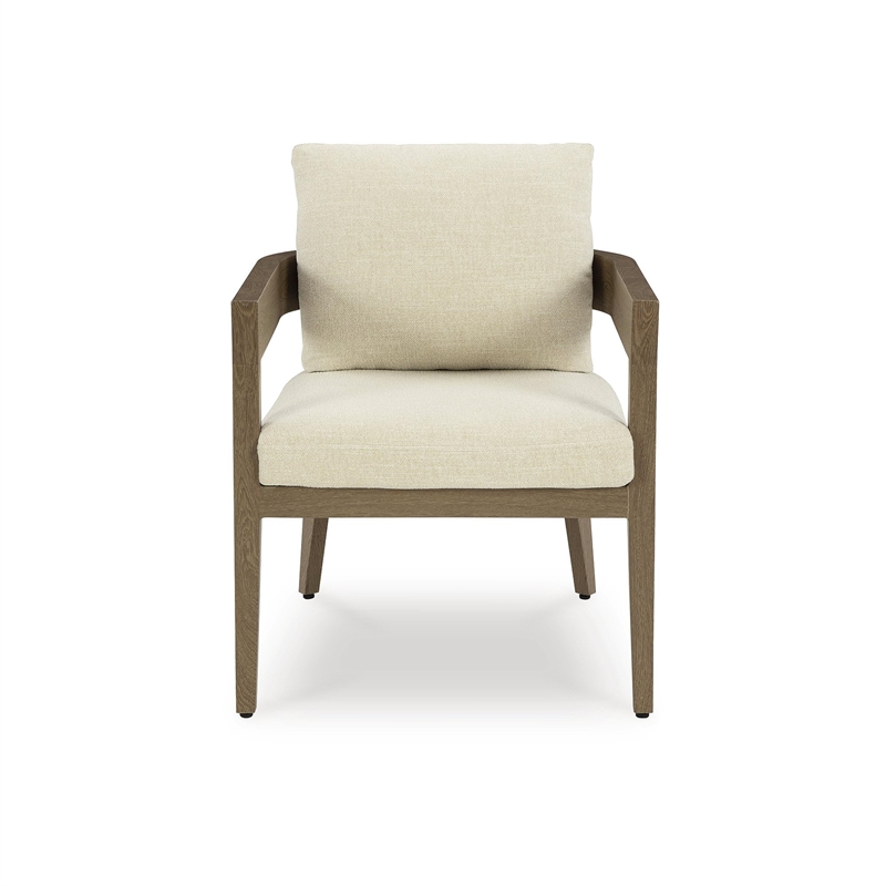 Bowery Hill Set of 2 Brown Outdoor Dining Arm Chairs with Cushions
