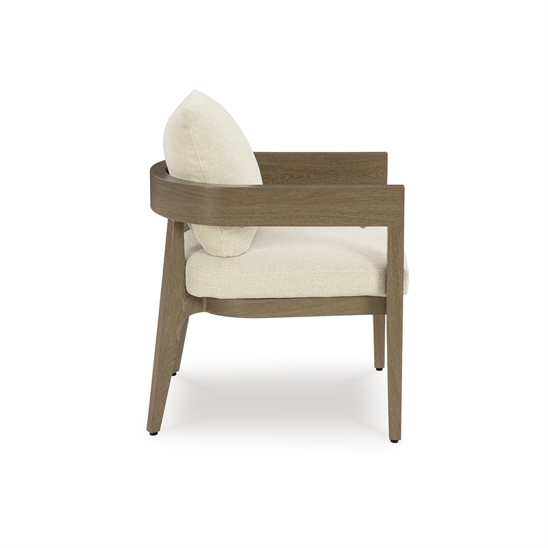 Bowery Hill Set of 2 Brown Outdoor Dining Arm Chairs with Cushions