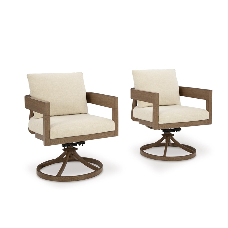 Bowery Hill Set of 2 Outdoor Swivel Dining Chairs with Cushions