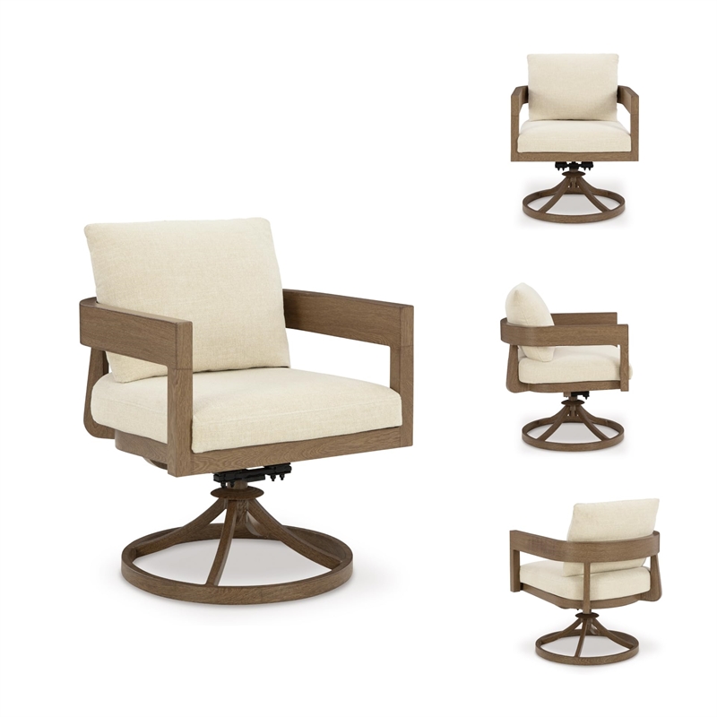 Bowery Hill Set of 2 Outdoor Swivel Dining Chairs with Cushions