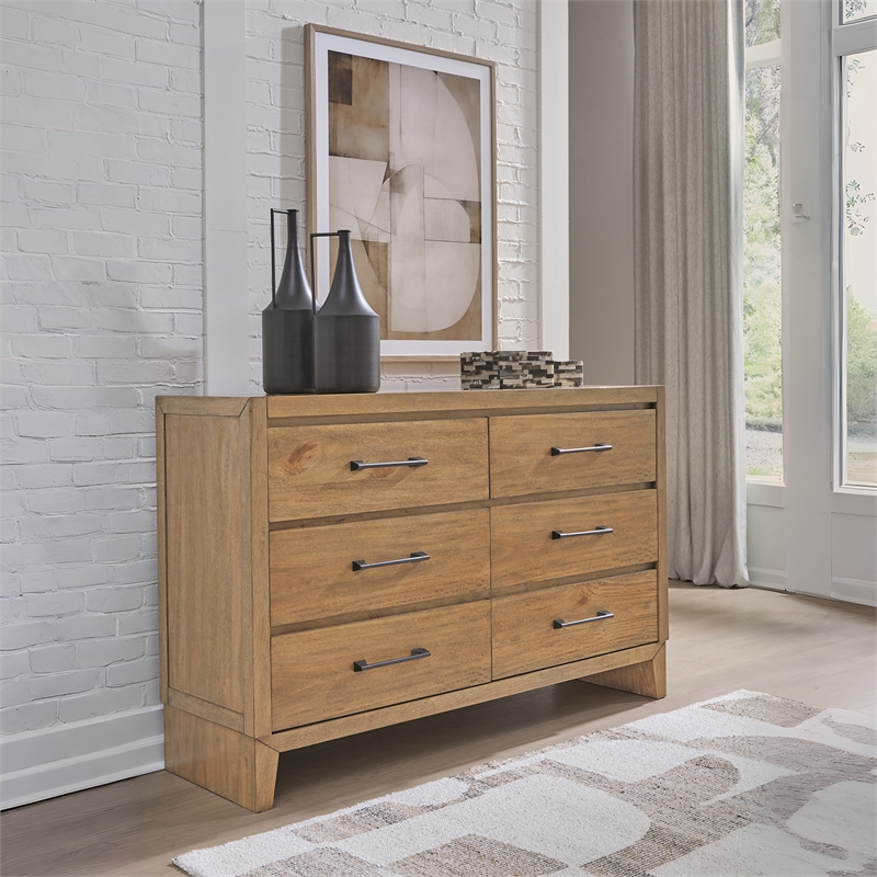Bowery Hill Light Brown 6-Drawer Dresser with Darkened Bronze Pulls