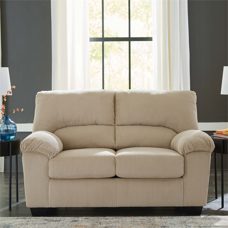 Bowery Hill Sand Corduroy Upholstered Loveseat with Foam Cushions