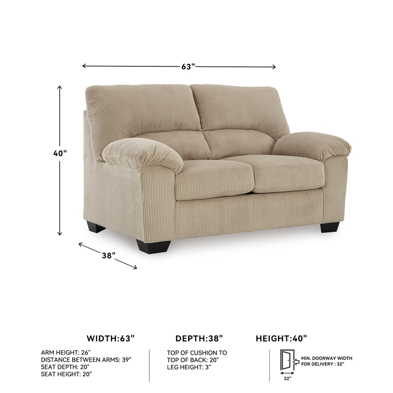 Bowery Hill Sand Corduroy Upholstered Loveseat with Foam Cushions