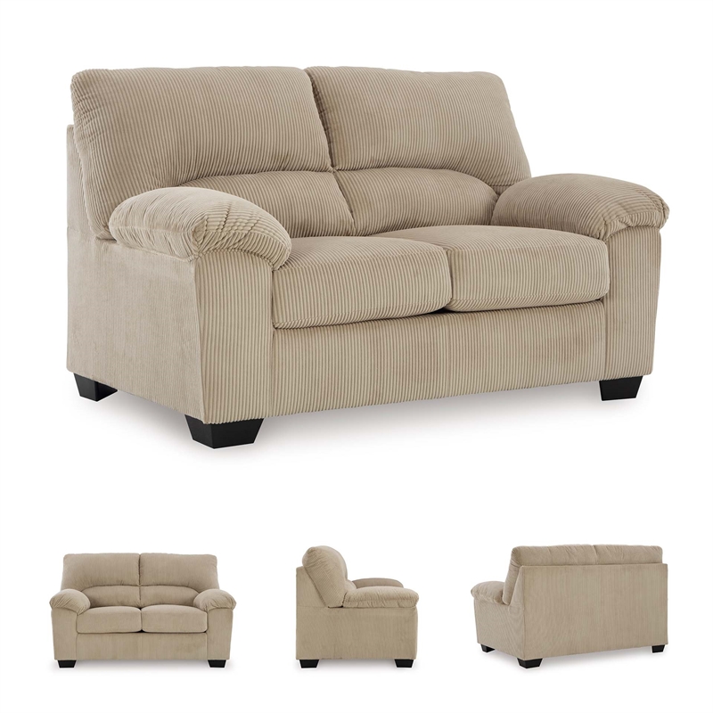 Bowery Hill Sand Corduroy Upholstered Loveseat with Foam Cushions