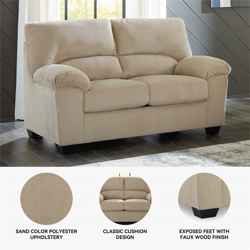 Bowery Hill Sand Corduroy Upholstered Loveseat with Foam Cushions