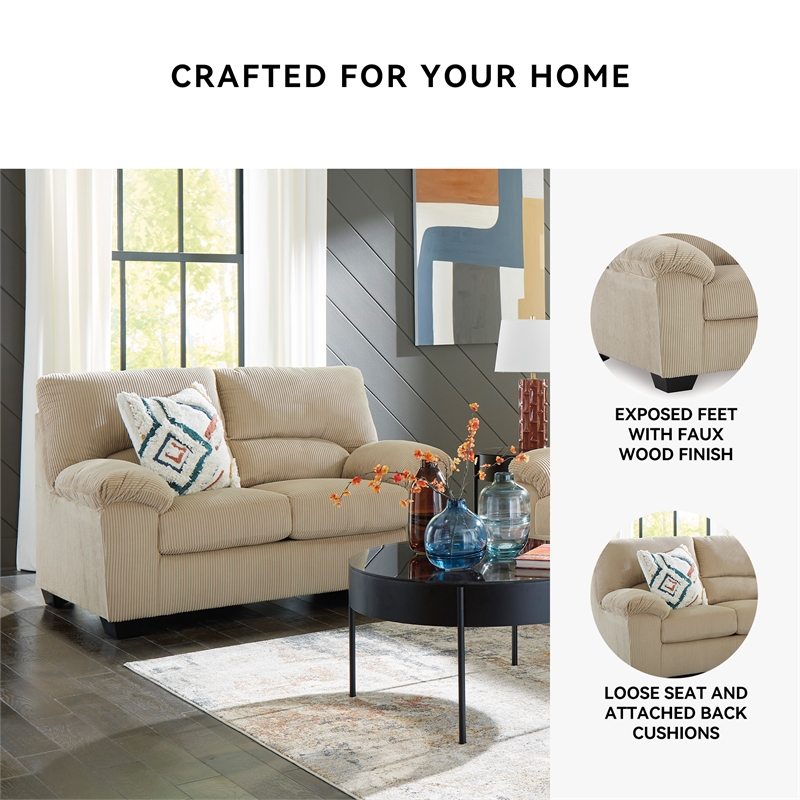 Bowery Hill Sand Corduroy Upholstered Loveseat with Foam Cushions