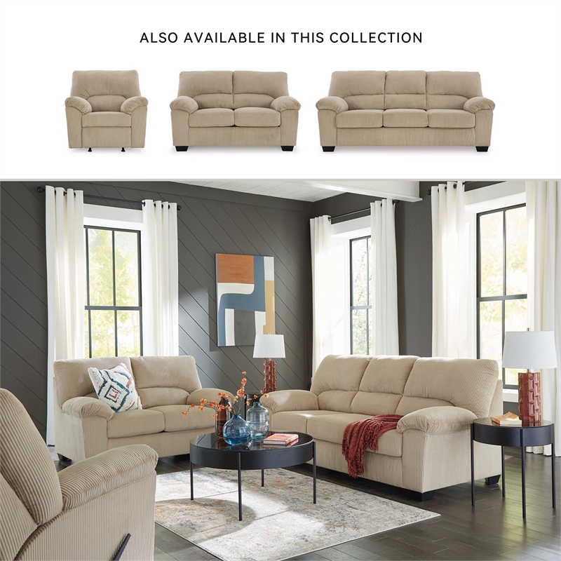 Bowery Hill Sand Corduroy Upholstered Loveseat with Foam Cushions