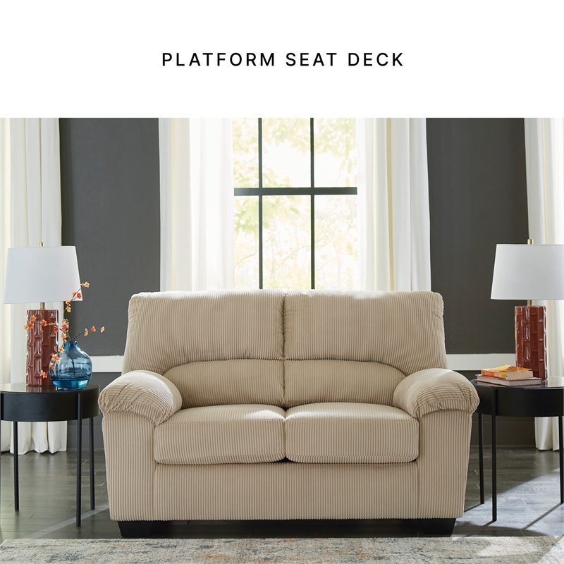 Bowery Hill Sand Corduroy Upholstered Loveseat with Foam Cushions
