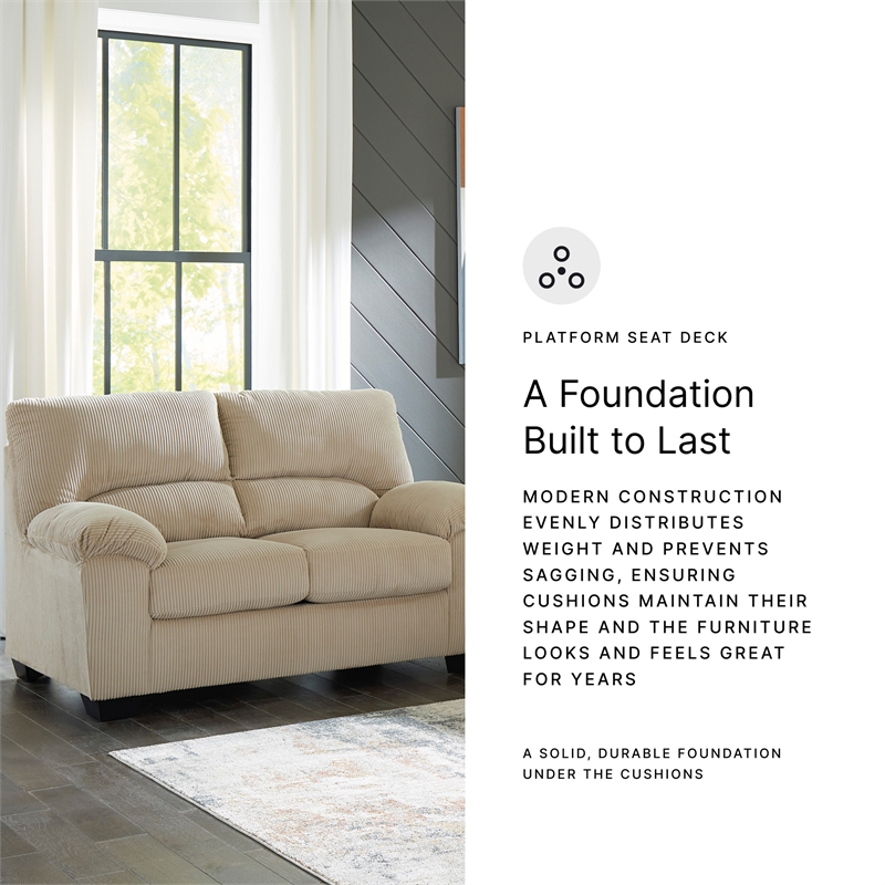 Bowery Hill Sand Corduroy Upholstered Loveseat with Foam Cushions