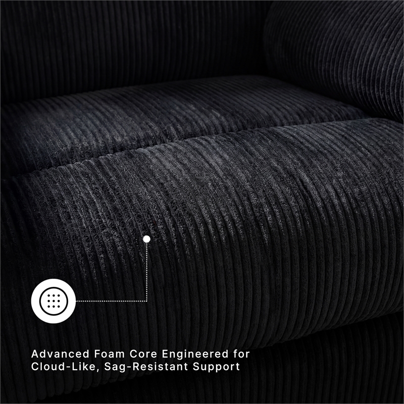 Bowery Hill Onyx Corduroy Rocker Recliner with One-Pull Recline