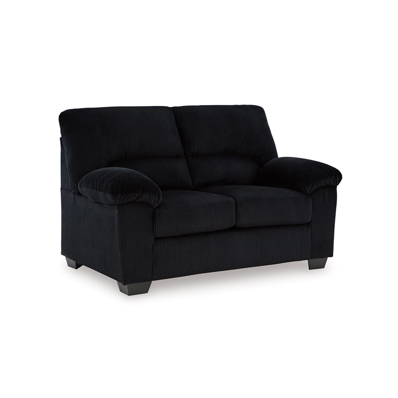 Bowery Hill Onyx Corduroy Upholstered Loveseat with Foam Cushions