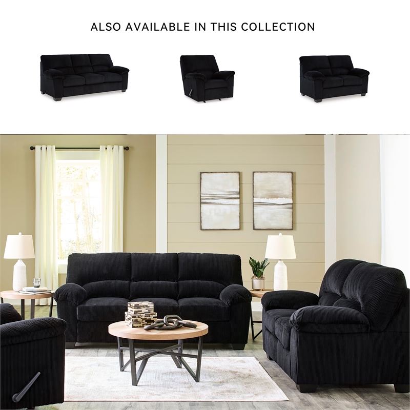Bowery Hill Onyx Corduroy Upholstered Loveseat with Foam Cushions