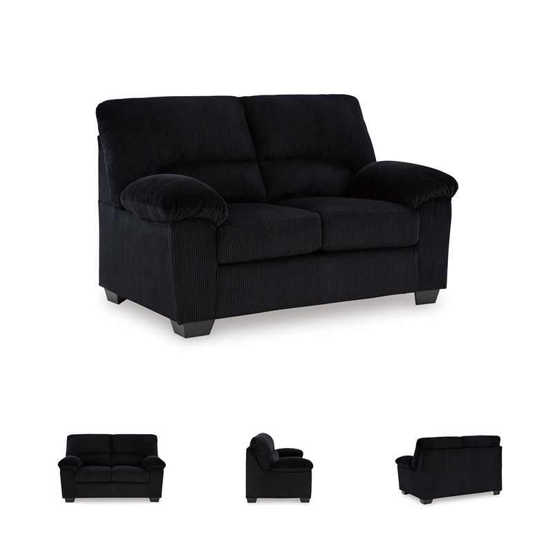 Bowery Hill Onyx Corduroy Upholstered Loveseat with Foam Cushions