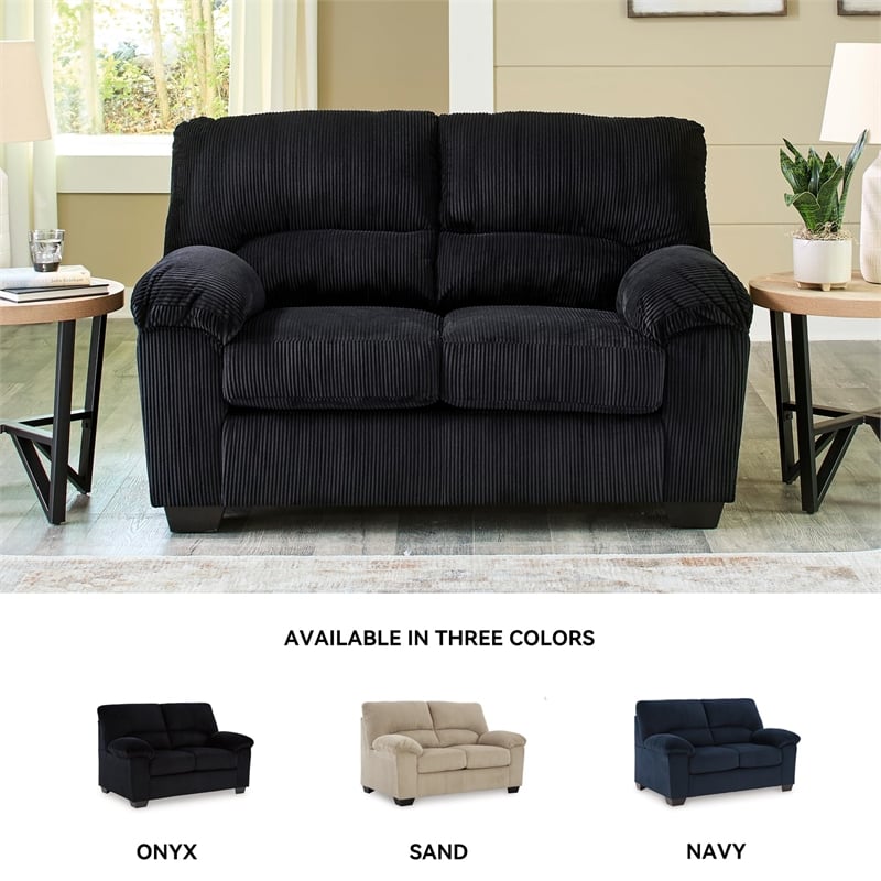 Bowery Hill Onyx Corduroy Upholstered Loveseat with Foam Cushions