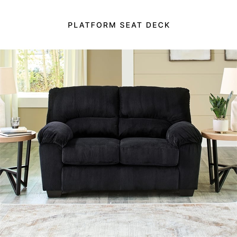 Bowery Hill Onyx Corduroy Upholstered Loveseat with Foam Cushions