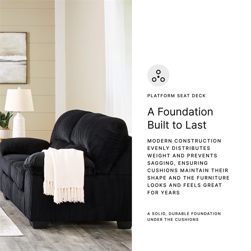 Bowery Hill Onyx Corduroy Upholstered Loveseat with Foam Cushions