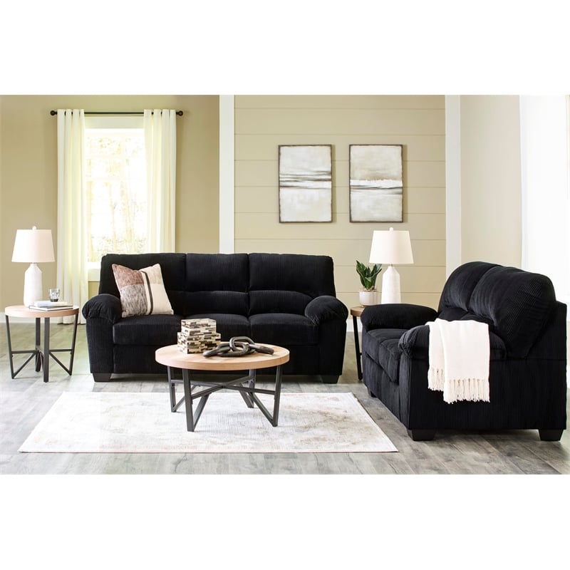 Bowery Hill Onyx Corduroy Upholstered Loveseat with Foam Cushions