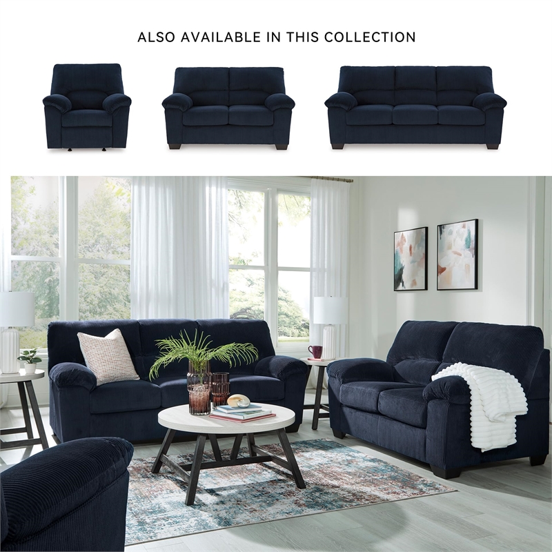 Bowery Hill Navy Corduroy Upholstered Loveseat with Foam Cushions