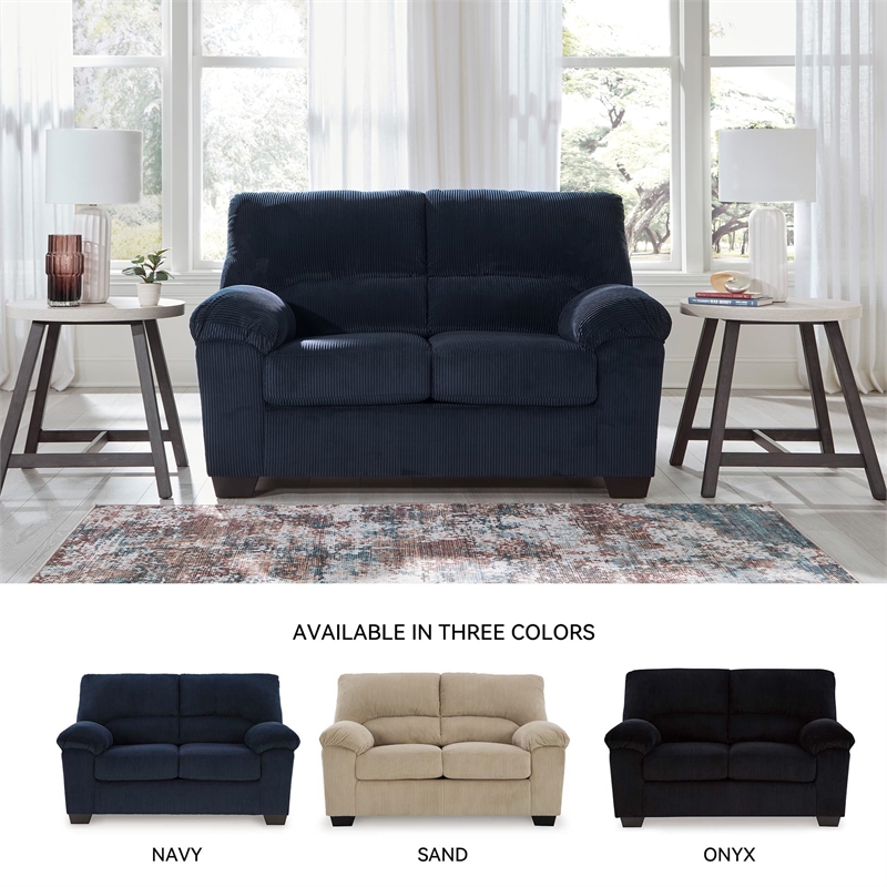 Bowery Hill Navy Corduroy Upholstered Loveseat with Foam Cushions