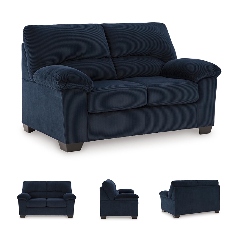 Bowery Hill Navy Corduroy Upholstered Loveseat with Foam Cushions