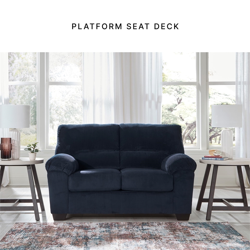 Bowery Hill Navy Corduroy Upholstered Loveseat with Foam Cushions