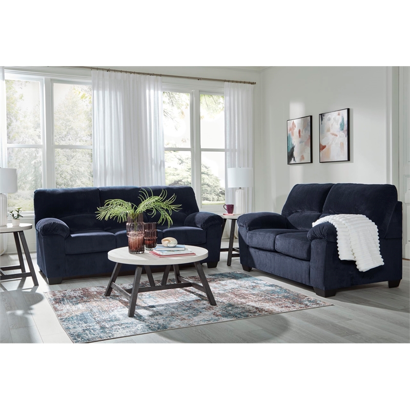 Bowery Hill Navy Corduroy Upholstered Loveseat with Foam Cushions