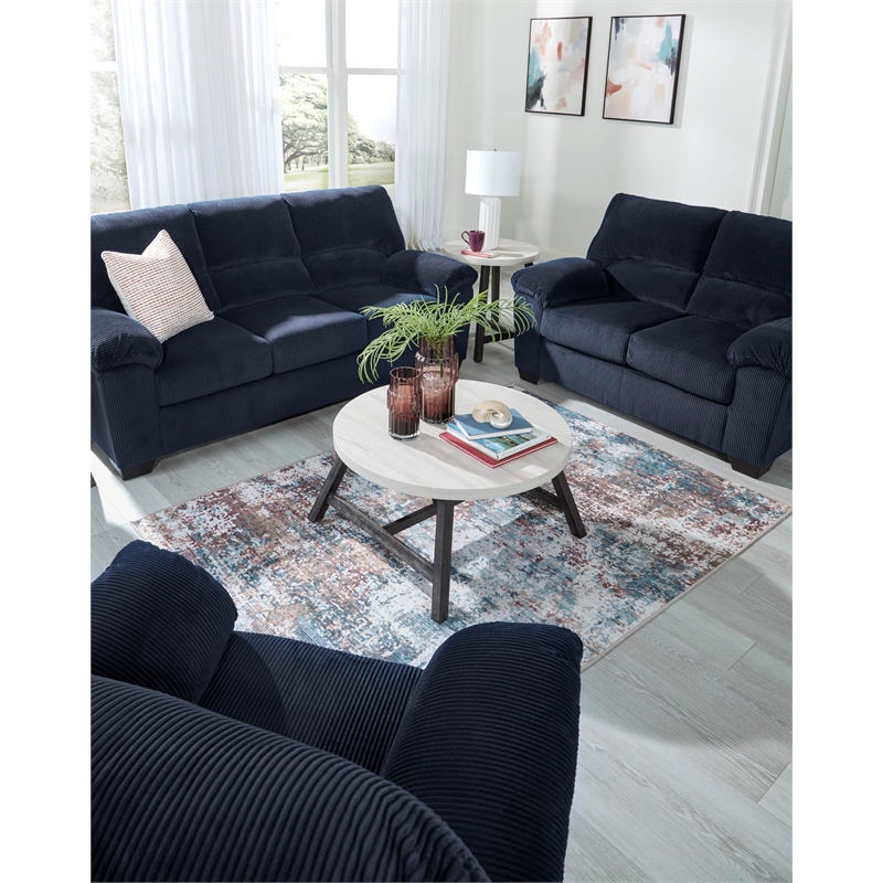 Bowery Hill Navy Corduroy Upholstered Loveseat with Foam Cushions