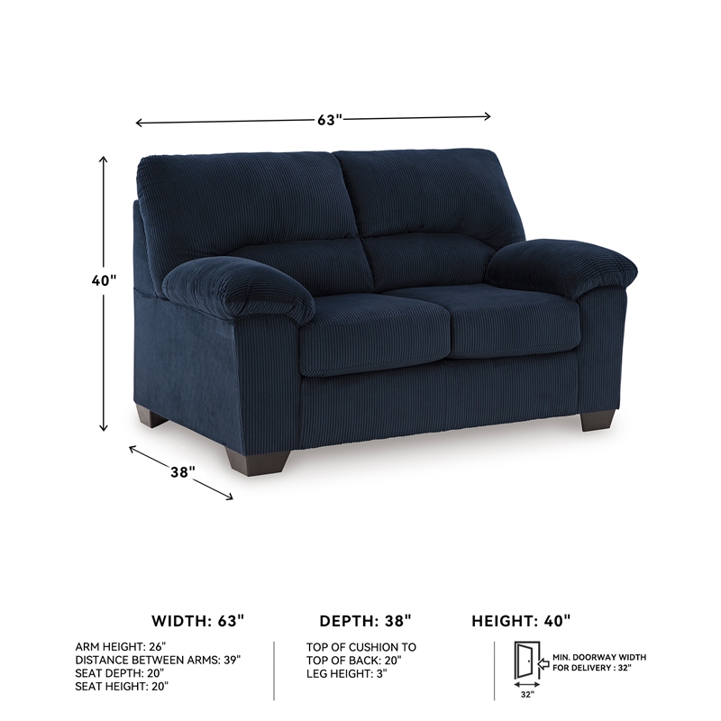 Bowery Hill Navy Corduroy Upholstered Loveseat with Foam Cushions