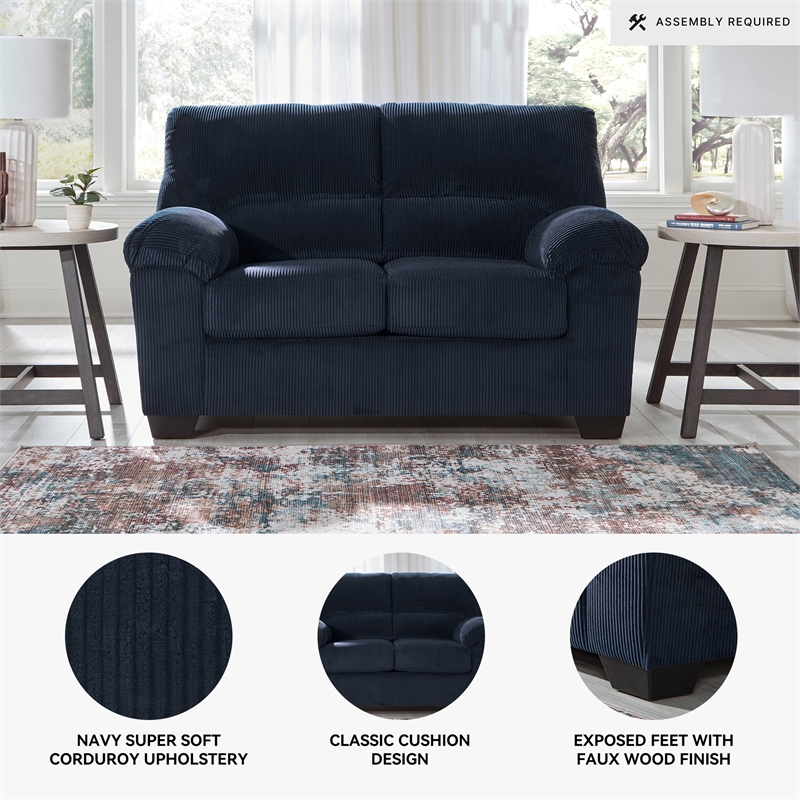Bowery Hill Navy Corduroy Upholstered Loveseat with Foam Cushions