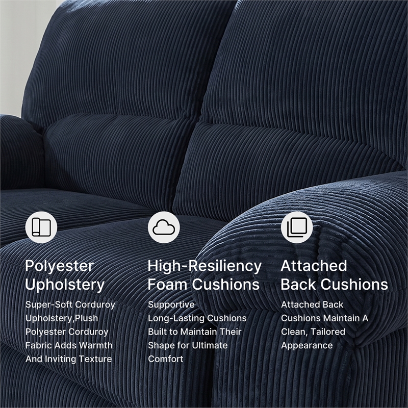 Bowery Hill Navy Corduroy Upholstered Loveseat with Foam Cushions