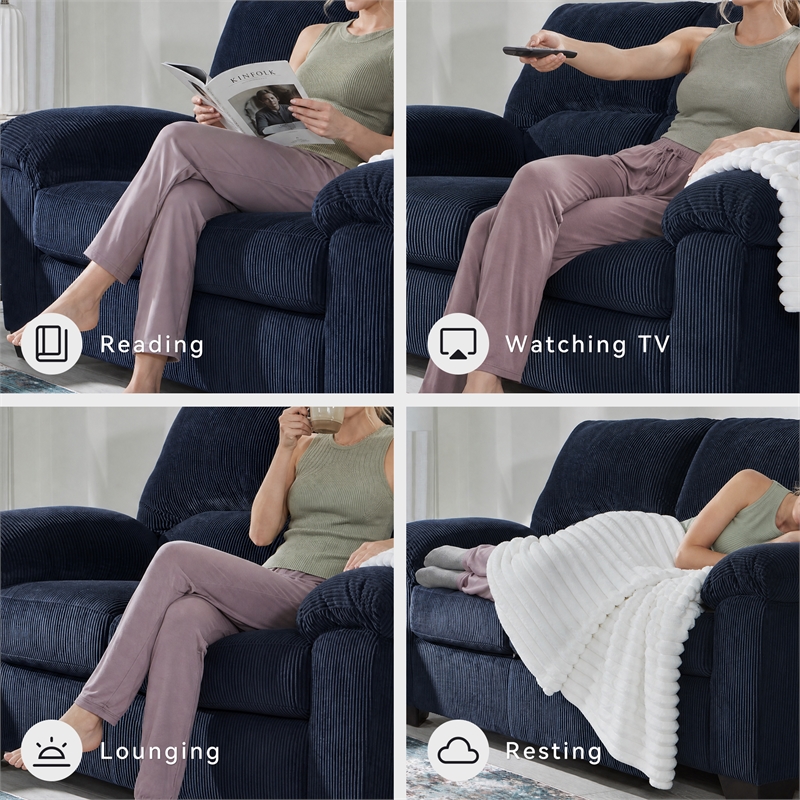 Bowery Hill Navy Corduroy Upholstered Loveseat with Foam Cushions