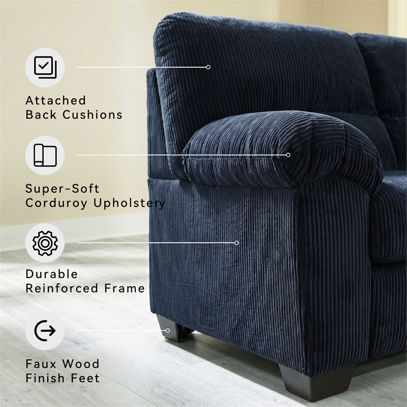 Bowery Hill Navy Corduroy Upholstered Loveseat with Foam Cushions