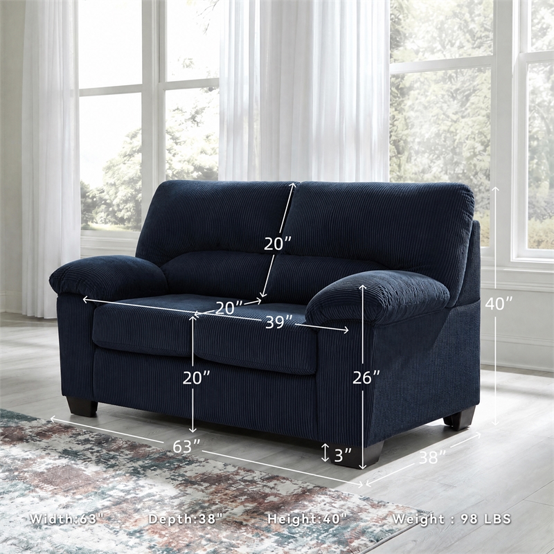 Bowery Hill Navy Corduroy Upholstered Loveseat with Foam Cushions