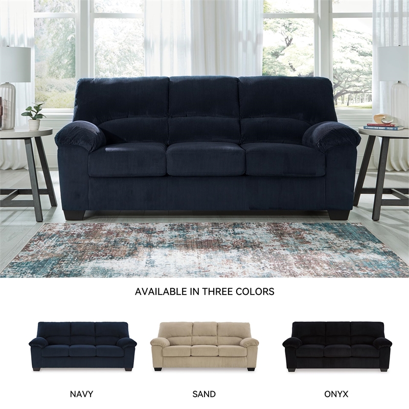 Bowery Hill Corduroy Upholstered Sofa with Foam Cushions in Navy