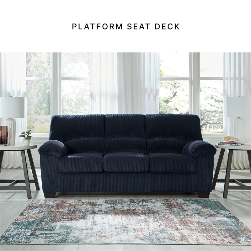 Bowery Hill Corduroy Upholstered Sofa with Foam Cushions in Navy