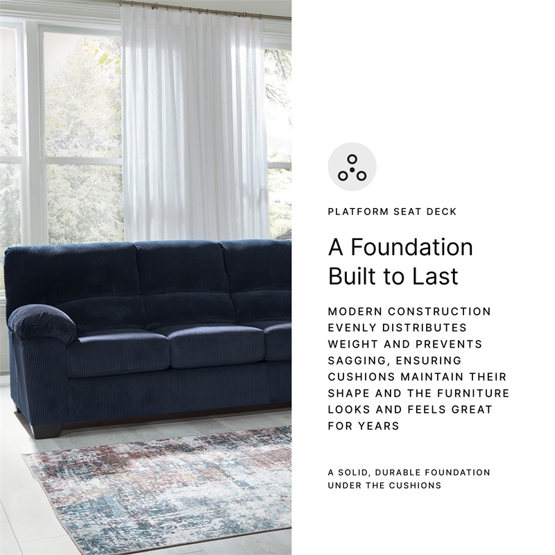 Bowery Hill Corduroy Upholstered Sofa with Foam Cushions in Navy