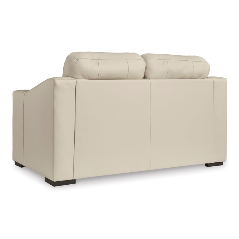 Bowery Hill Almond Leather Loveseat with Low-Profile Accent Legs