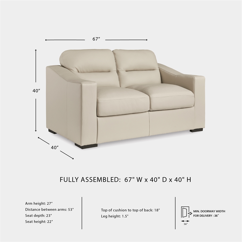 Bowery Hill Almond Leather Loveseat with Low-Profile Accent Legs