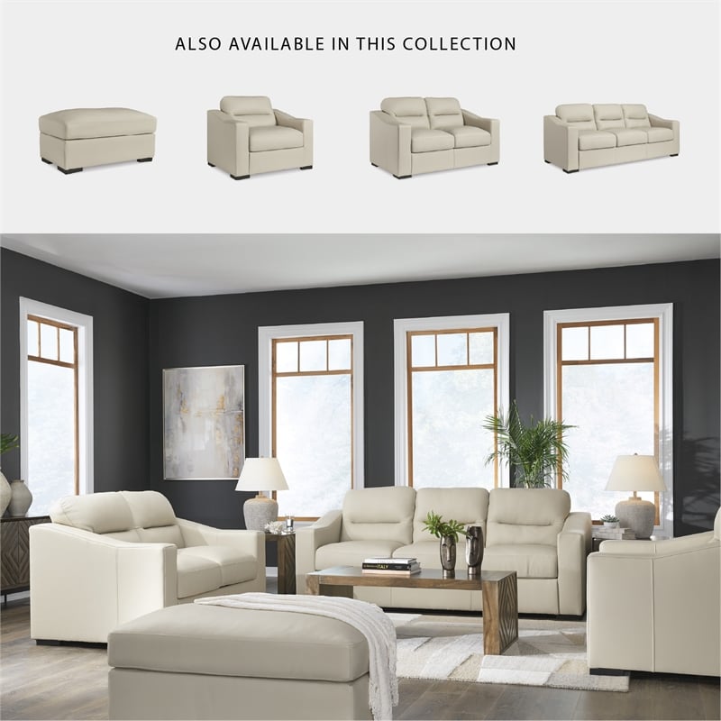 Bowery Hill Almond Leather Loveseat with Low-Profile Accent Legs