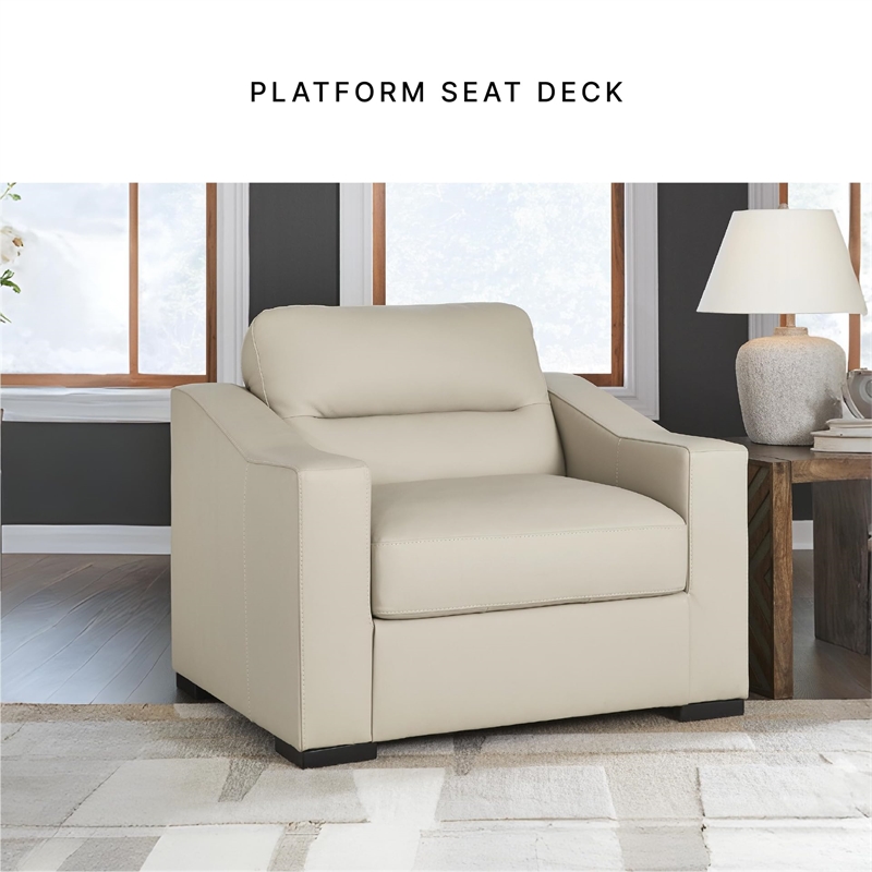 Bowery Hill Almond Leather Oversized Chair with Refined Lines