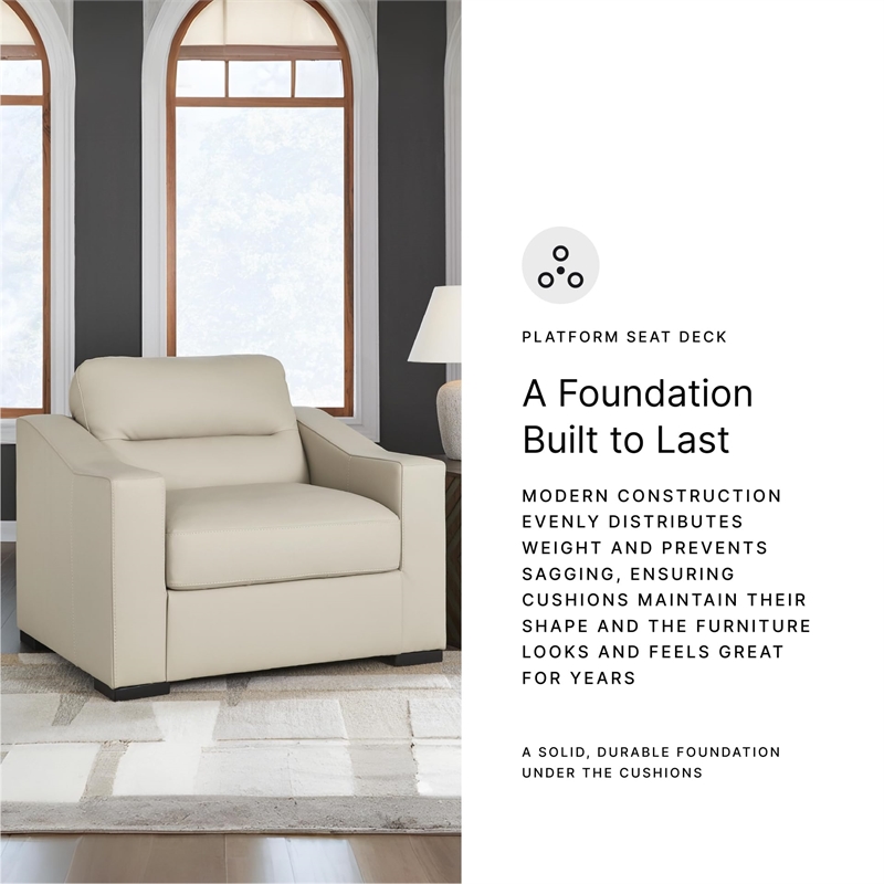 Bowery Hill Almond Leather Oversized Chair with Refined Lines